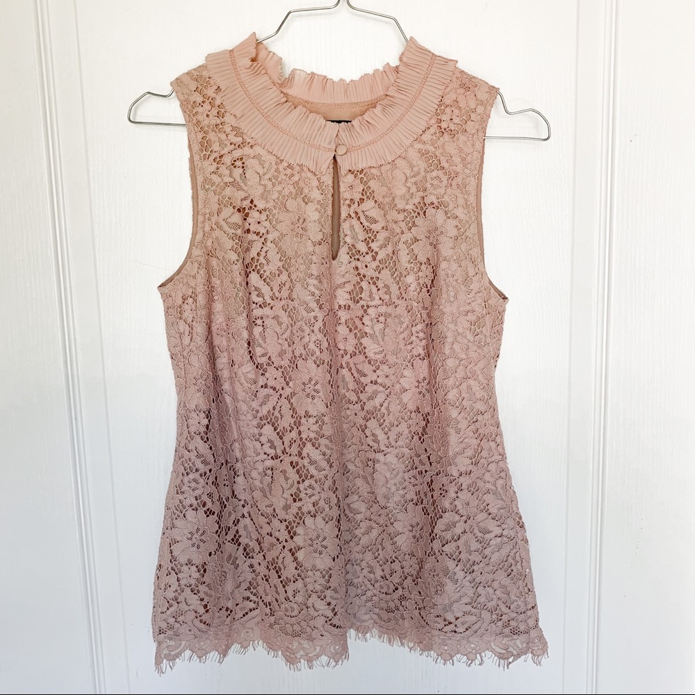 J. Crew Dusty Rose Lace Pleated Collared Tank Top